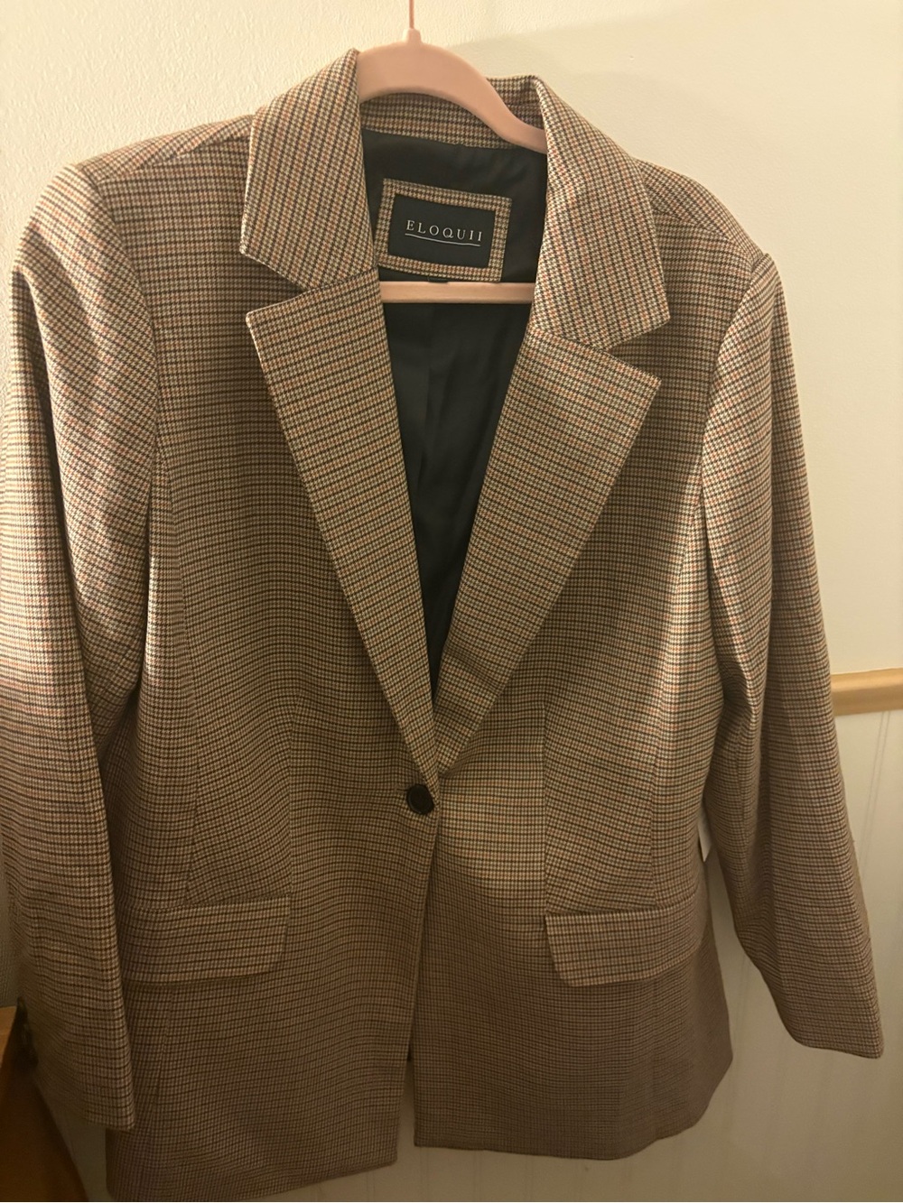 ELOQUII Women’s Size 14 Brown Plaid Houndstooth One Button Career Blazer